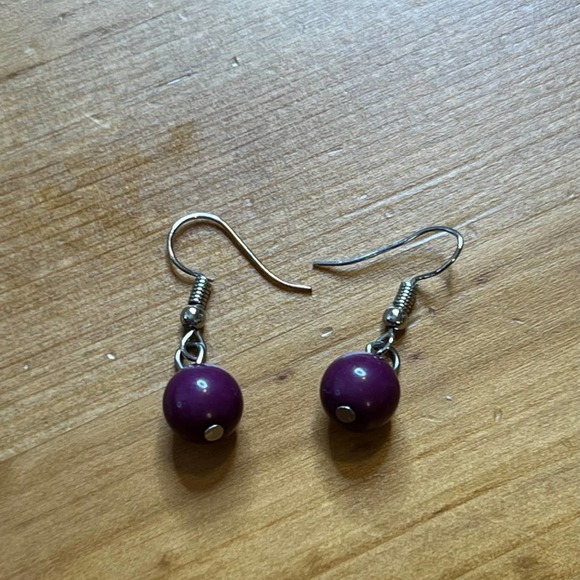 Purple Violet Dangle Ball Earrings - Picture 3 of 3
